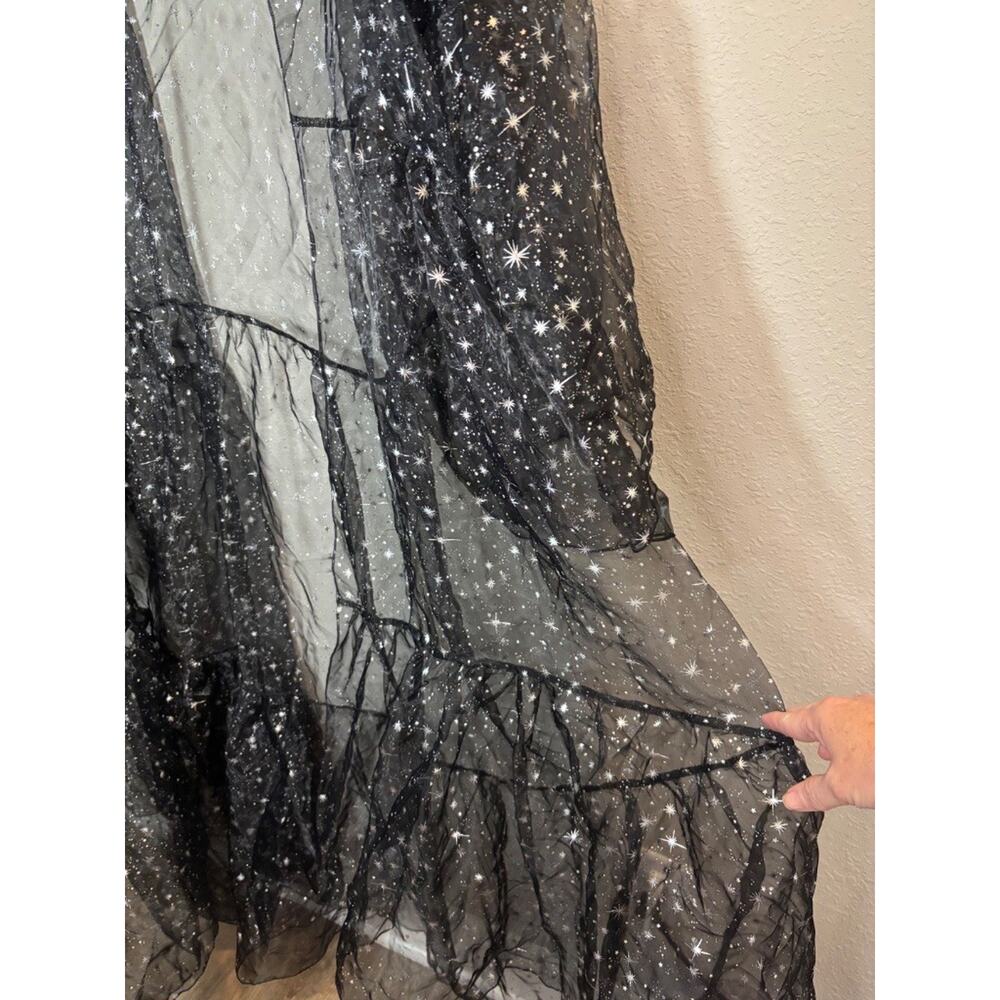 Galaxy Star Sheer Black Kimono Duster Robe Maxi Bell Sleeve Halloween OS - Picture 4 of 4